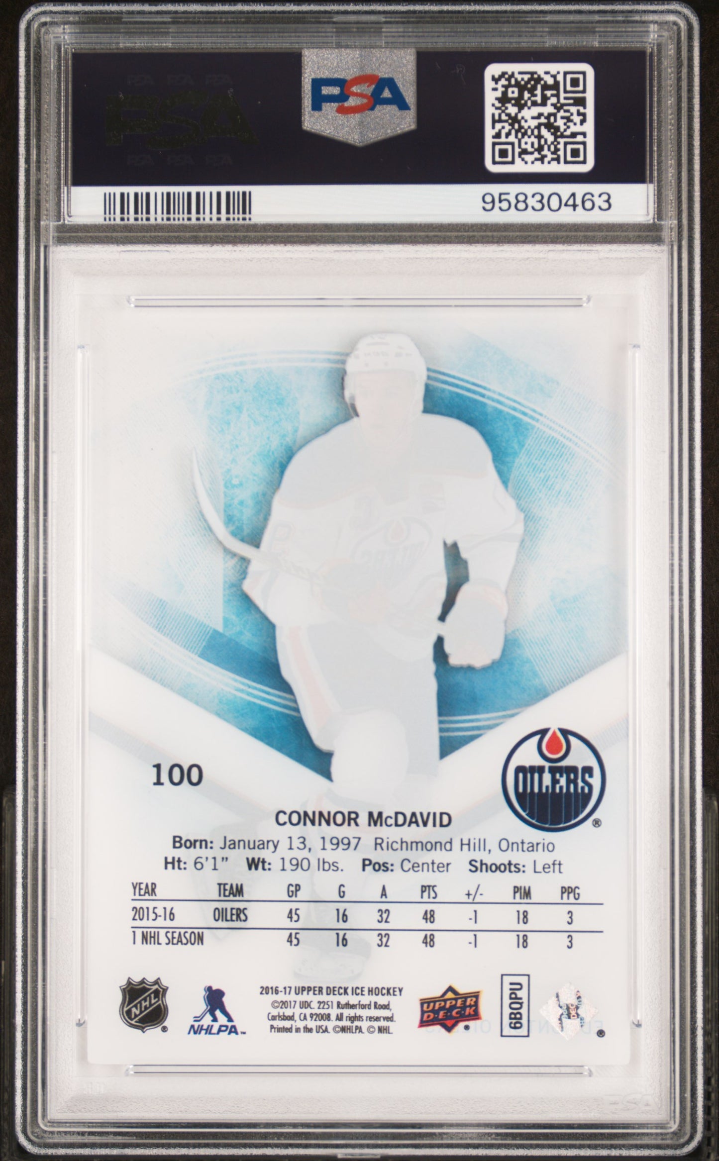 2016 Upper Deck Connor McDavid #100 Ice PSA 9
