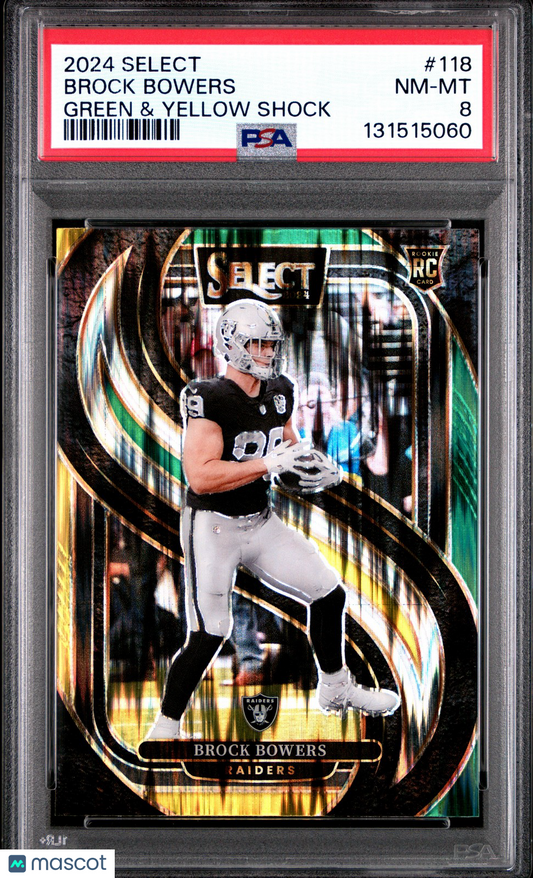 2024 Panini Select - Brock Bowers - GREEN & YELLOW SHOCK - ROOKIE - PSA - ROOKIE