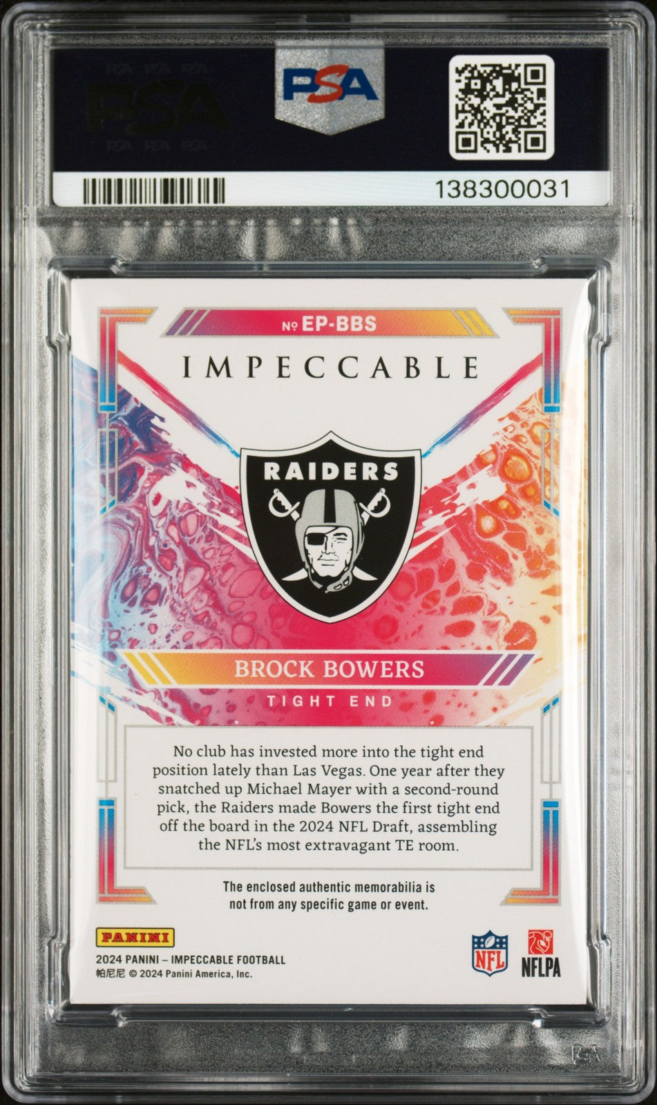 2024 Impeccable - Brock Bowers - Extravagance Patches - Silver ROOKIE /25 - PSA