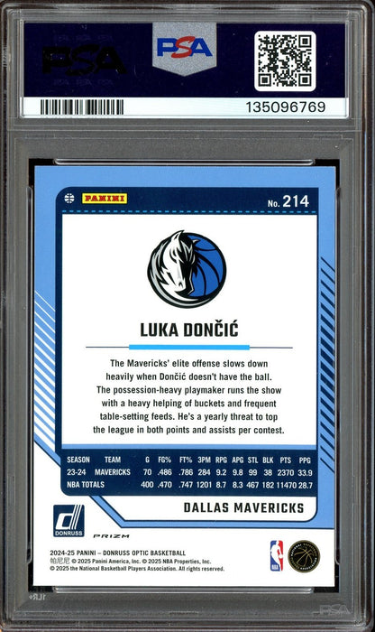 2024 Donruss Optic - Luka Doncic #214 - Holo Prizm - Mavericks - PSA - LUKA Holo