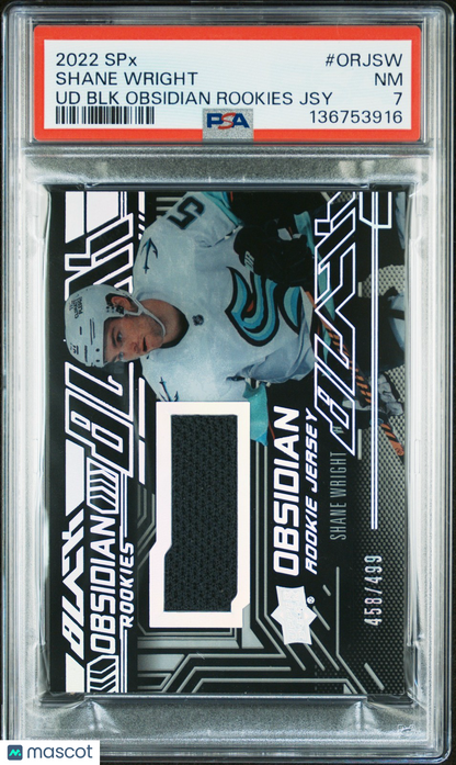 2022 SPx UD Hockey- SHANE WRIGHT - Black Obsidian Jersey /499 -ROOKIE - PSA /499
