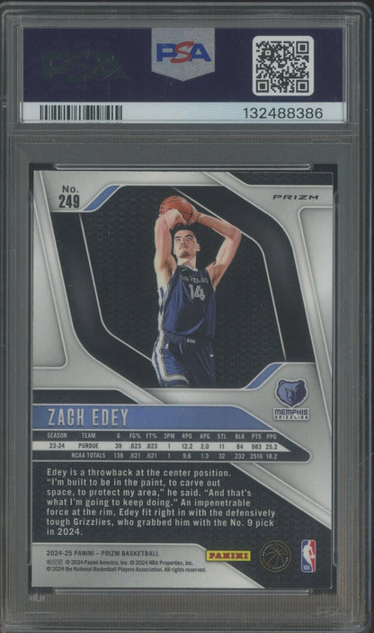 2024 Panini Prizm - Zach Edey -  Silver Prizm #249- Rookie - PSA - ROOKIE SILVER