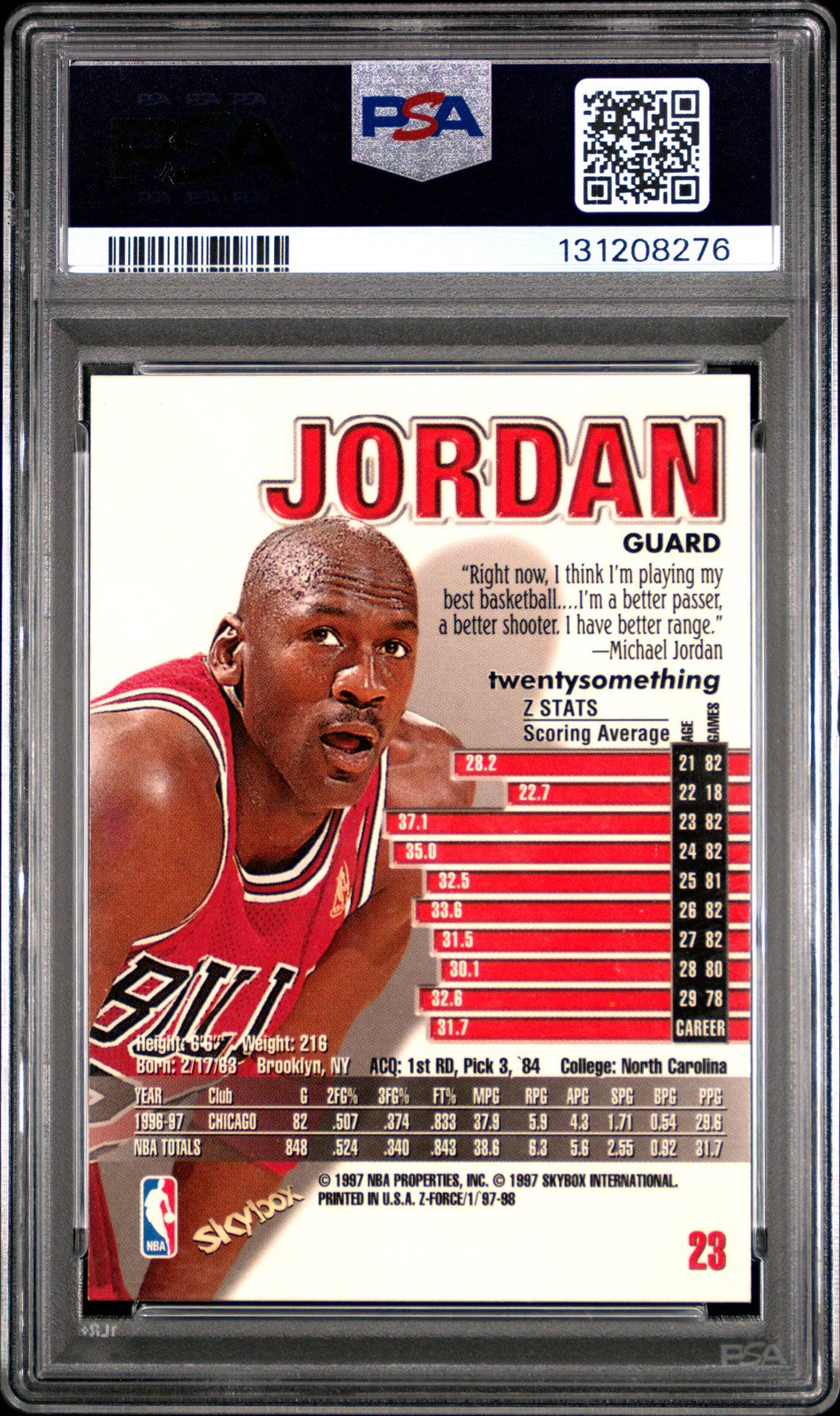 1997 SKYBOX Z-FORCE NBA - Michael Jordan #23 - PSA 7