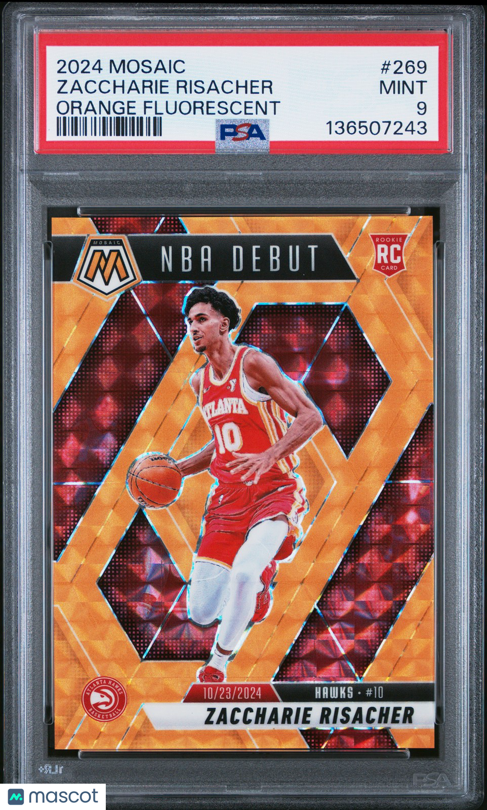 2024 Mosaic - Zaccharie Risacher - Orange Fluoresescent /25 - PSA - ROOKIE /25