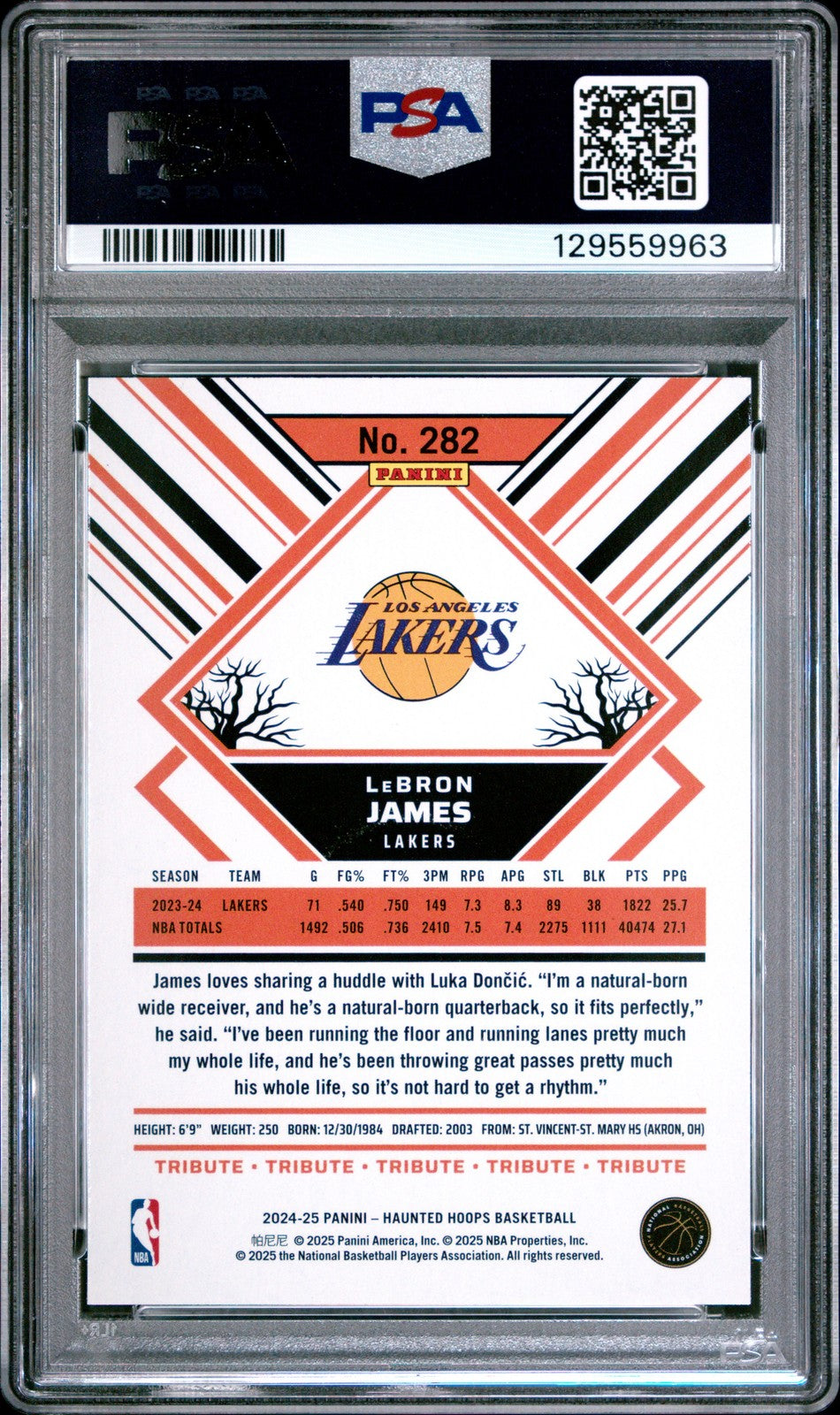2024 Panini Haunted Hoops NBA - LeBRON JAMES #282 b - ORANGE - PSA