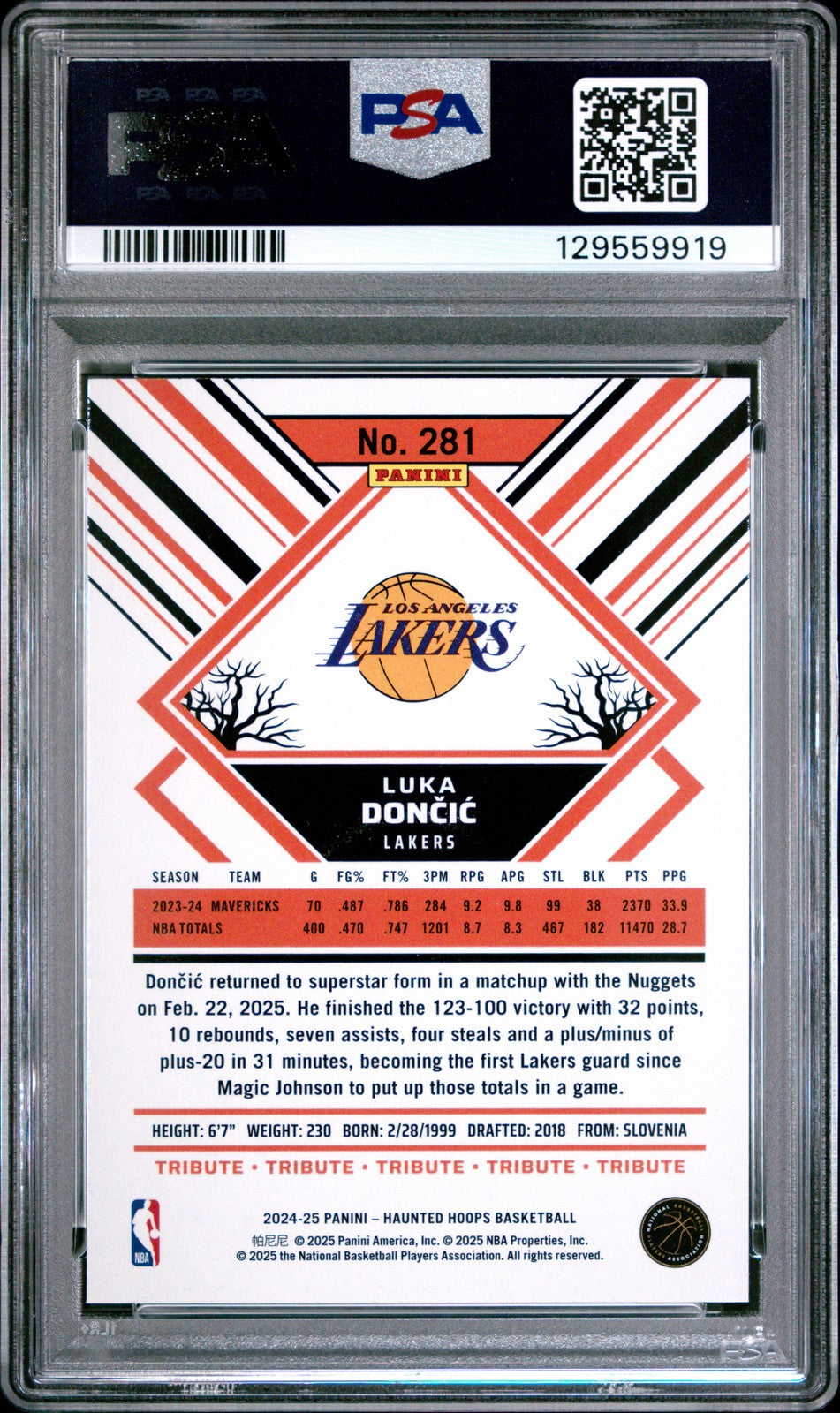 2024 Panini Haunted Hoops NBA - LUKA DONCIC #281 - SLIME - PSA - Lakers Luka