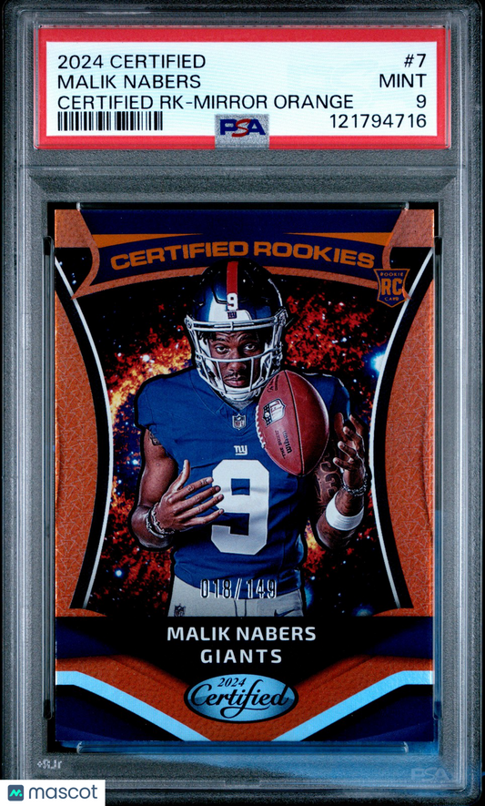 2024 Panini Certified - Malik Nabers #7 - CERT ROOKIES - Orange /149 - PSA /149