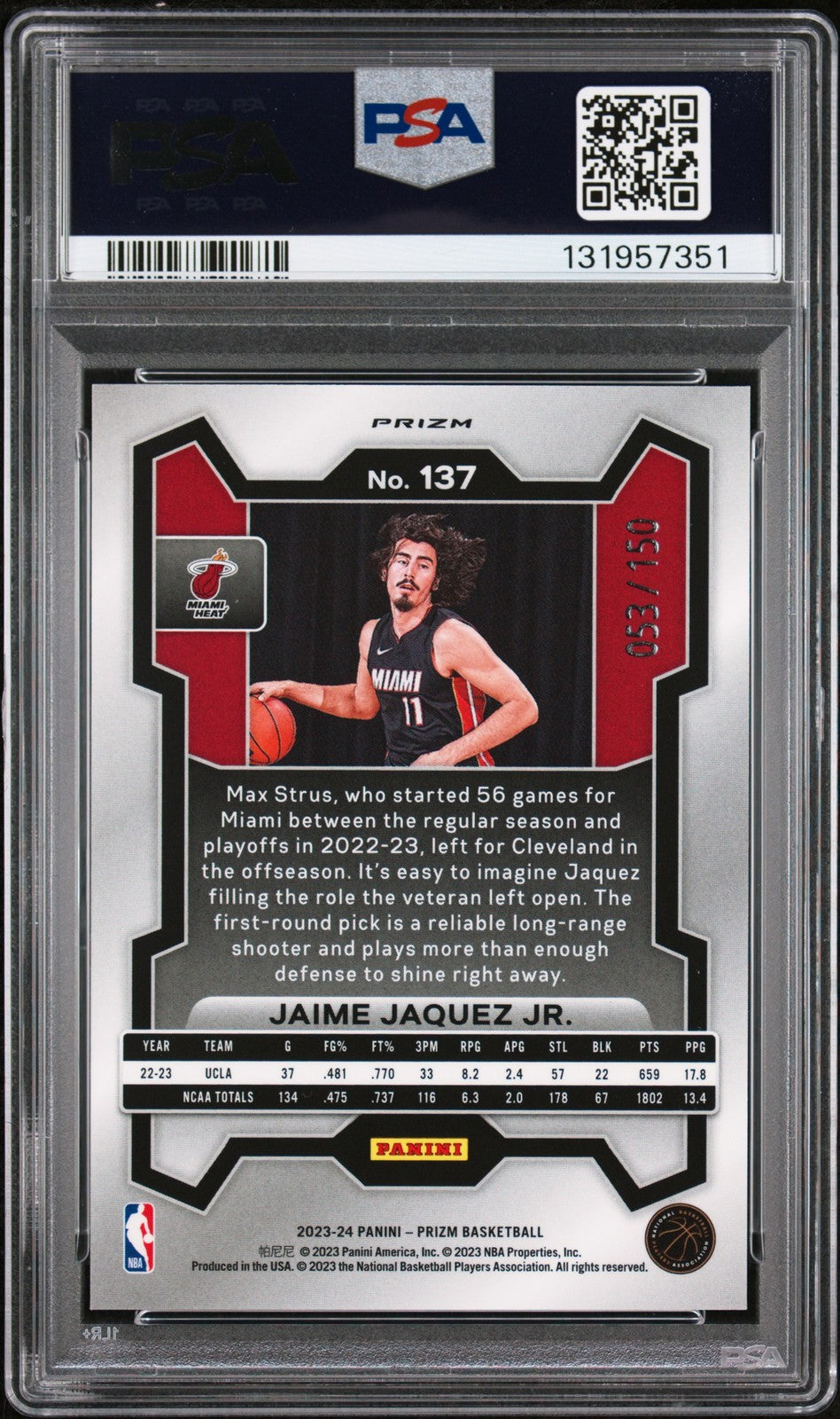 2023 Panini Prizm - JAIME JAQUEZ JR. #137 - Premium /150 - ROOKIE - PSA - /150