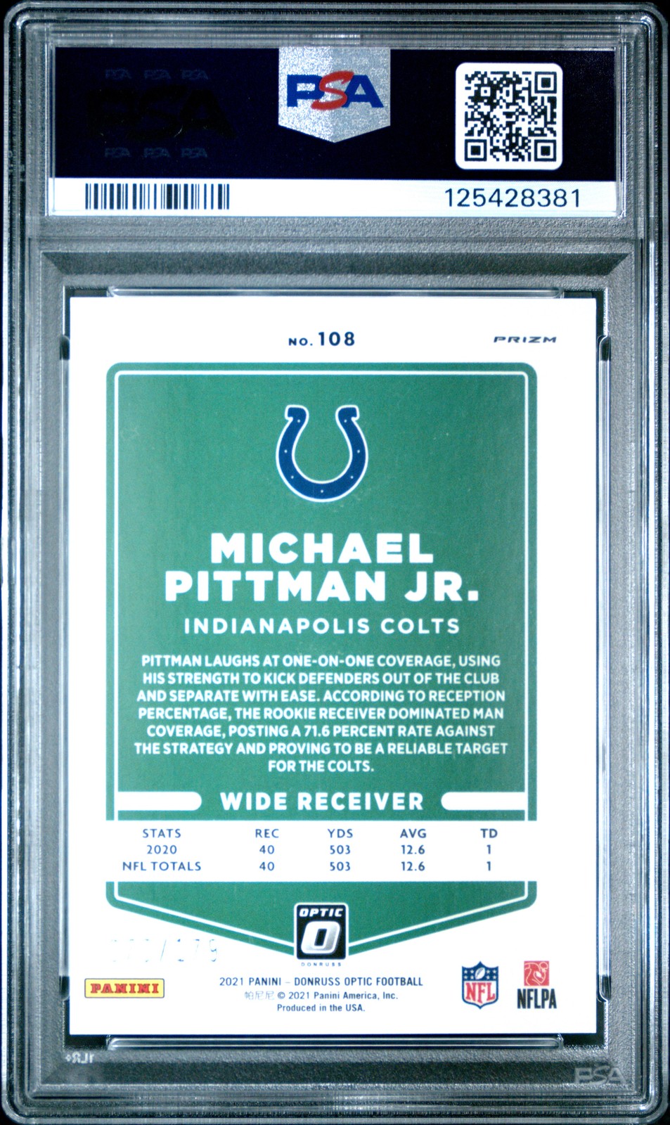 2021 Optic NFL - Michael Pittman JR. #108 - BLUE /179 - PSA 10