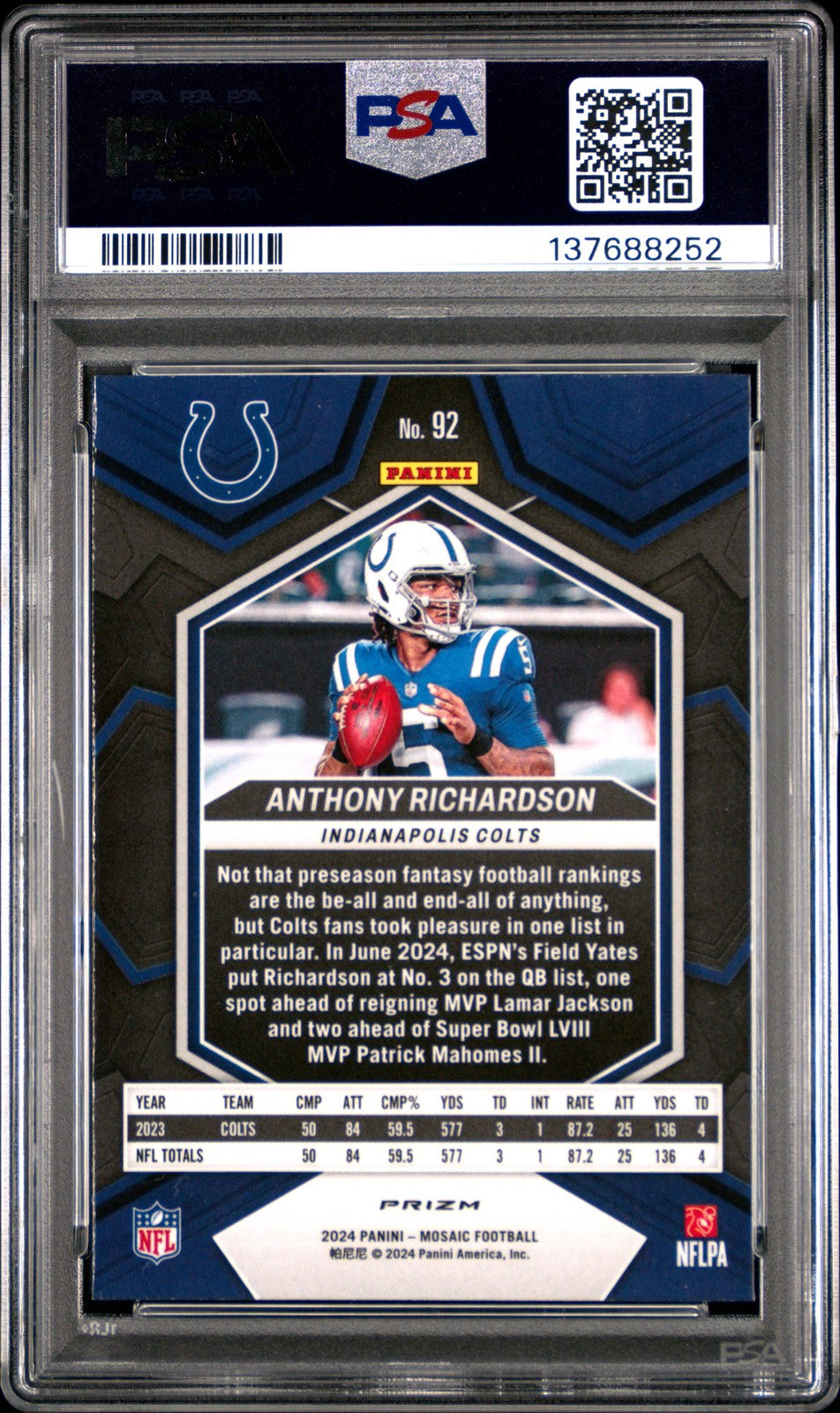 2024 Mosaic - Anthony Richardson - WHITE SPARKLE SSP - PSA - White Sparkle SSP