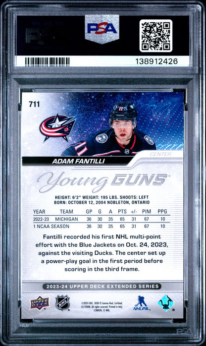 2023 Upper Deck Hockey - Adam Fantilli #711 - Young Guns - YG ROOKIE - PSA