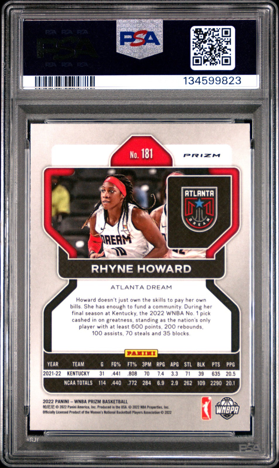2022 Panini Prizm WNBA - Rhyne Howard #181 - ROOKIE - Hyper Prizm - PSA - ROOKIE
