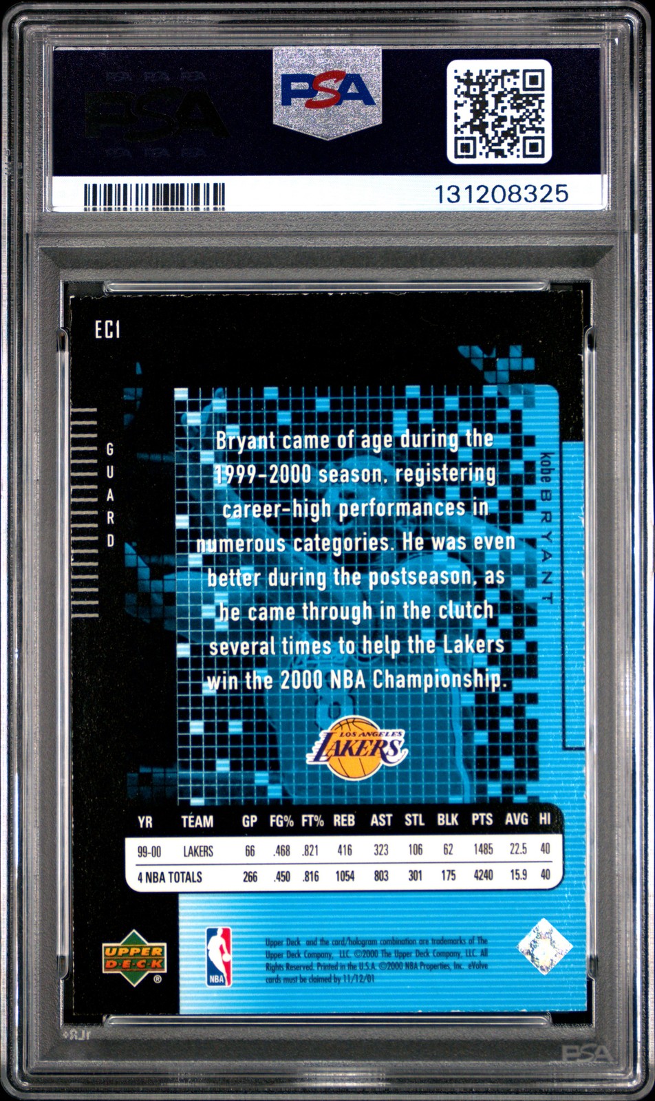 2000 Upper Deck Digital NBA - Kobe Bryant #EC1 - E-CARD ONE HAND ON BALL - PSA