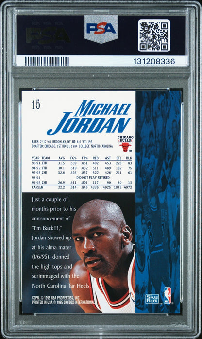 1995 Skybox Premium NBA - Michael Jordan #15 - CAREER BLOCK TOTAL WRONG - PSA 8