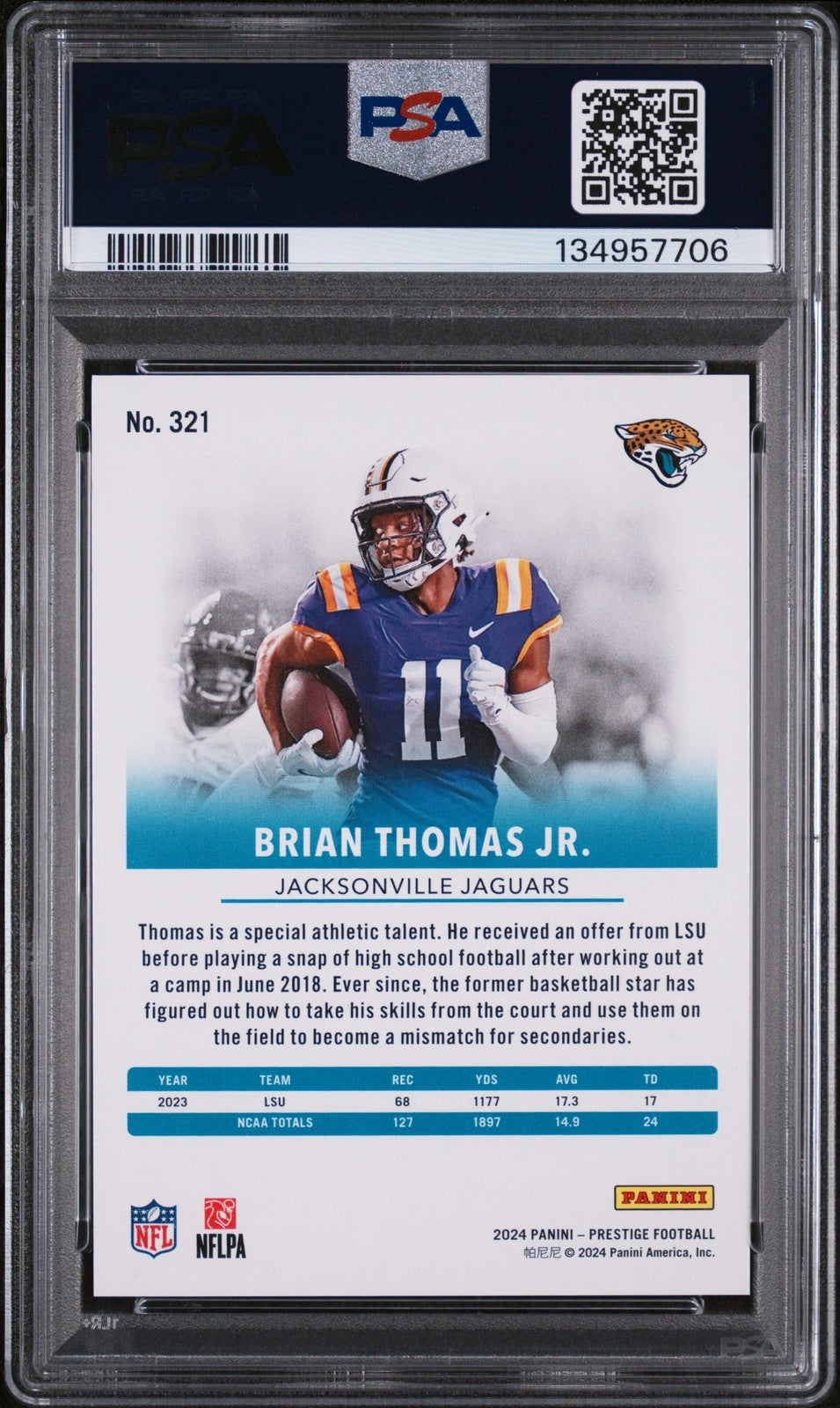 2024 Panini Prestige- Brian Thomas JR.- BLUE XTRA POINT /599 - PSA - /599 ROOKIE