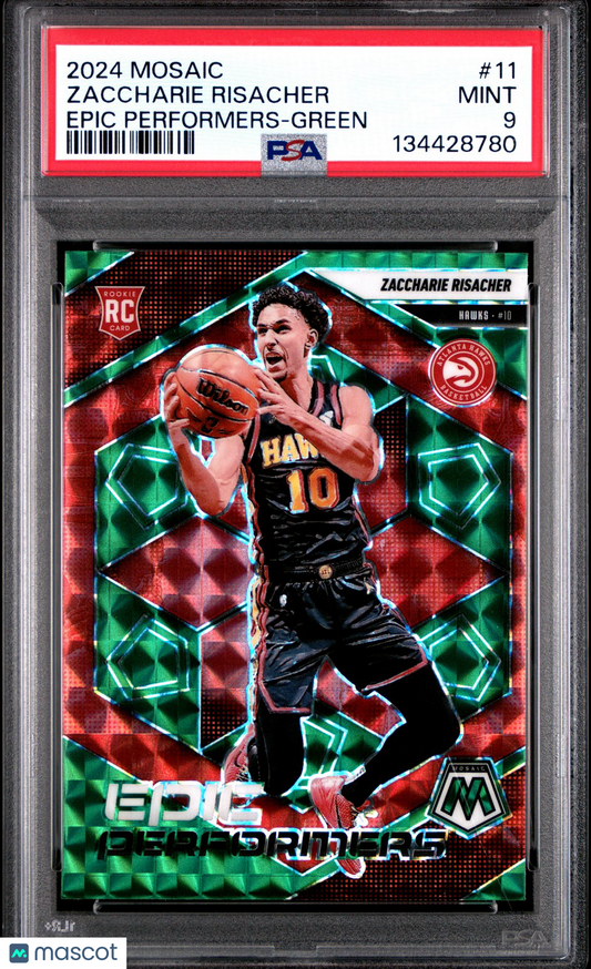 2024 Mosaic - Zaccharie Risacher #11 - EPIC PERFORMERS - GREEN - PSA - ROOKIE