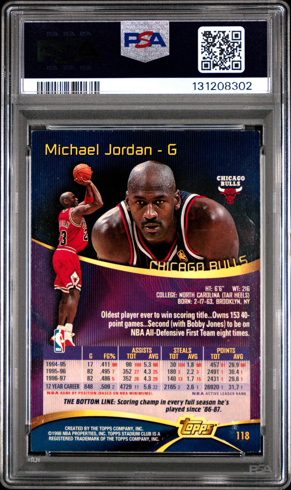 1997 Stadium Club NBA - Michael Jordan #118 - PSA 5