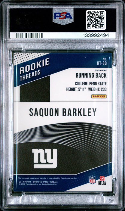 2018 Panini Donruss Optic - SAQUON BARKLEY - ROOKIE THREADS - Player Worn - PSA
