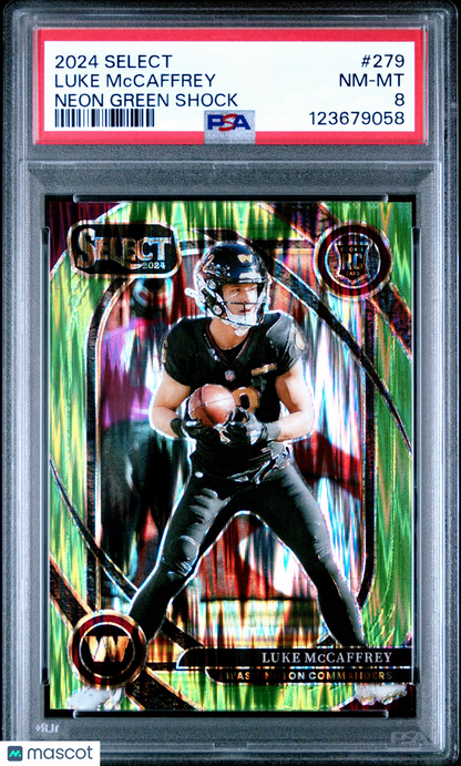 2024 Panini Select- Luke McCaffrey - NEON GREEN SHOCK /499 - Rookie - PSA - /499