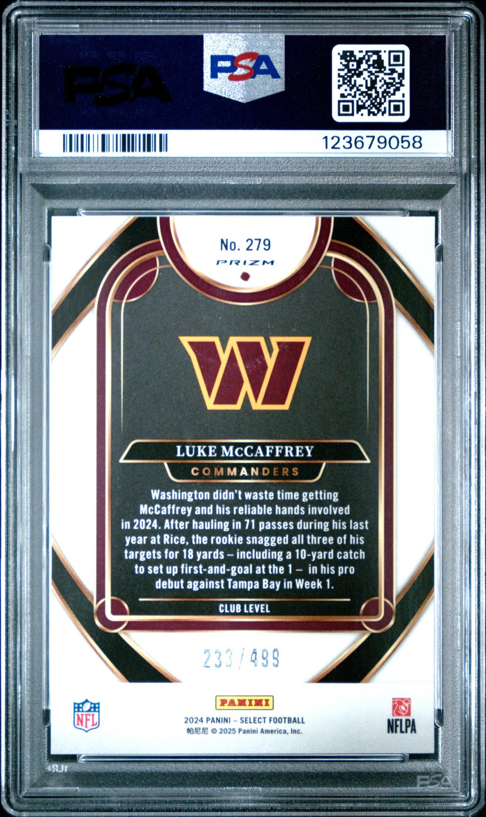 2024 Panini Select- Luke McCaffrey - NEON GREEN SHOCK /499 - Rookie - PSA - /499