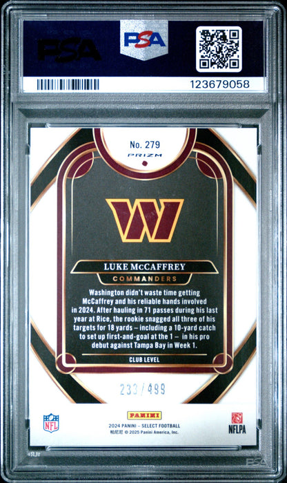 2024 Panini Select- Luke McCaffrey - NEON GREEN SHOCK /499 - Rookie - PSA - /499