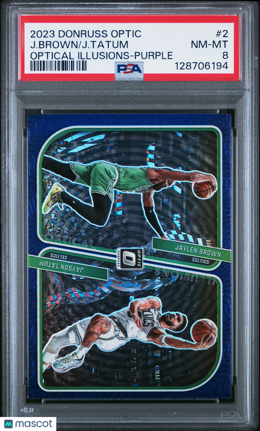 2023 Optic - Jaylen Brown Jayson Tatum #2 - OPTICAL ILLUSIONS - PURPLE - PSA