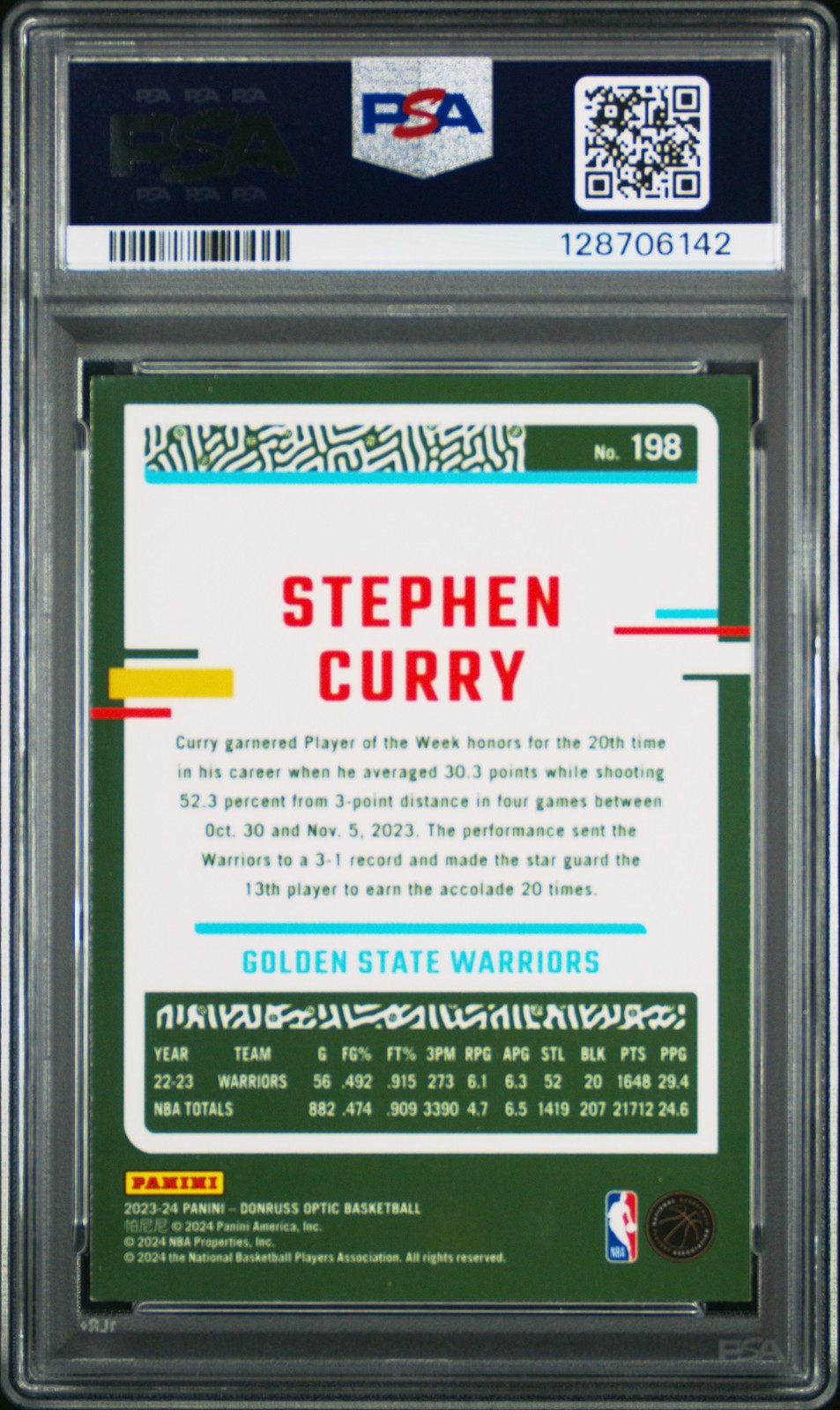 2023 - Optic NBA - Stephen Curry #198 a - PSA - Steph Curry