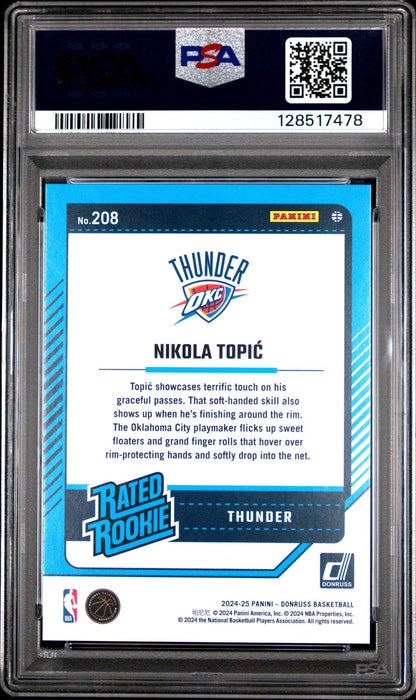 2024 Donruss - Nikola Topic #208 - RED STARS /125 - PSA - ROOKIE /125