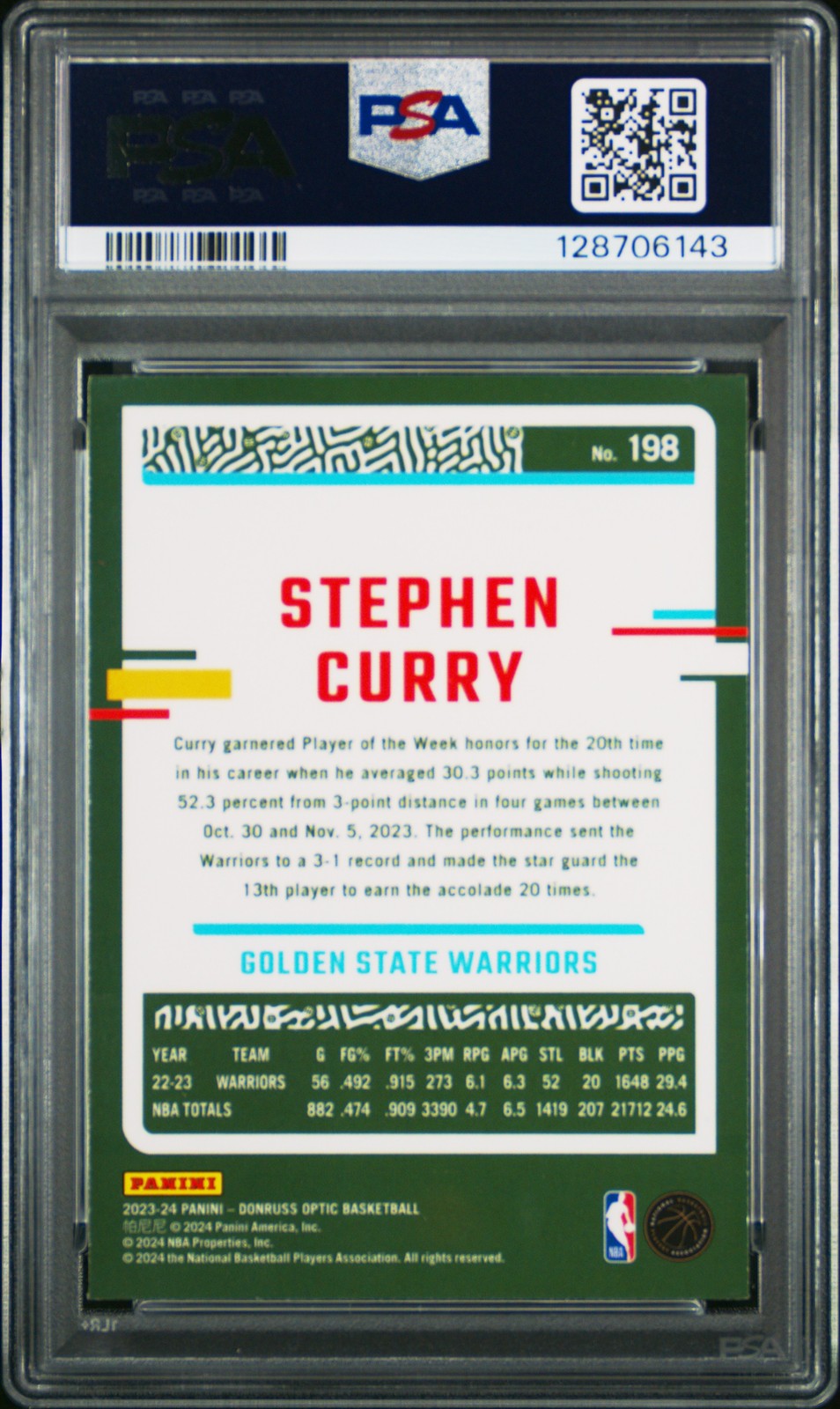 2023 - Optic NBA - Stephen Curry #198 b - PSA - Steph Curry