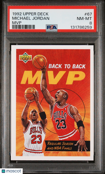 1992 UPPER DECK NBA - MICHAEL JORDAN #67 - MVP - Back-to-Back MVPs - PSA 8