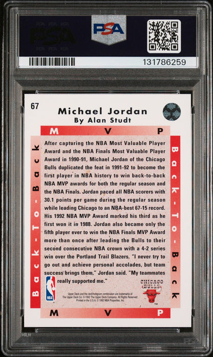 1992 UPPER DECK NBA - MICHAEL JORDAN #67 - MVP - Back-to-Back MVPs - PSA 8