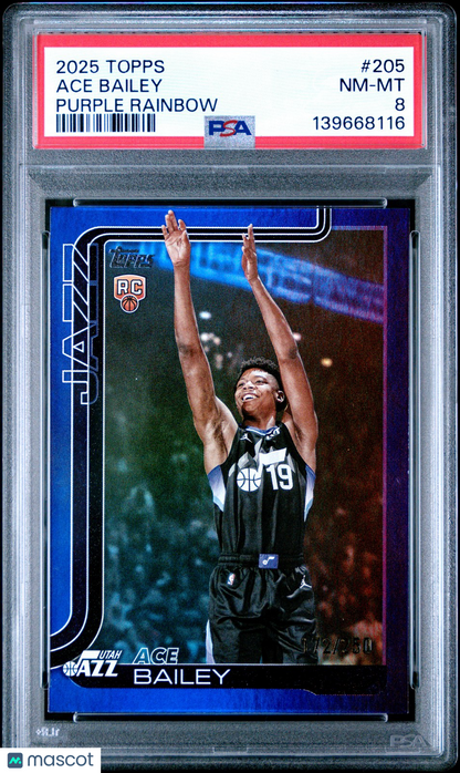 2025 TOPPS - Ace Bailey #205 - ROOKIE - PURPLE RAINBOW /250 - PSA - ROOKIE /250