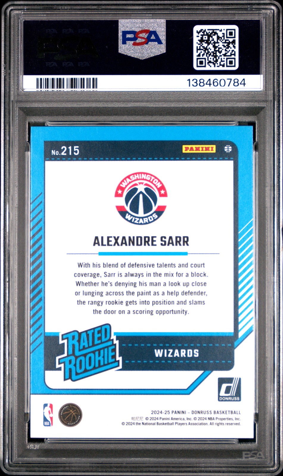 2024 Donruss - Alexandre Sarr #215 - RED STARS /125 - ROOKIE - PSA - ROOKIE /125