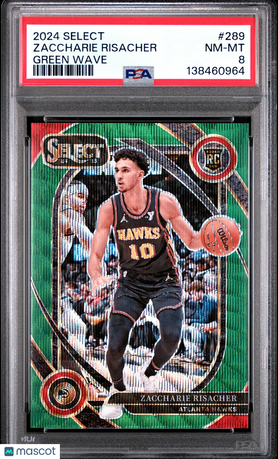 2024 Panini Select- Zaccharie Risacher- ROOKIE - Green Wave 50/50 - PSA - ROOKIE