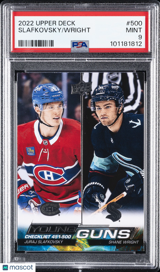 2022 Upper Deck Hockey - JURAJ SLAFKOVSKY/SHANE WRIGHT - Young Guns ROOKIE - PSA
