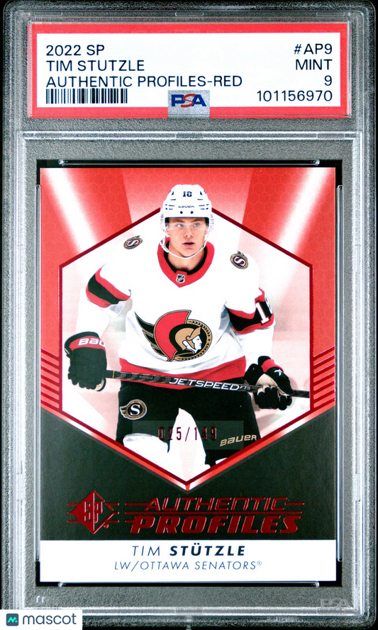 2022 Upper Deck SP Hockey - TIM STUTZLE AP9- AUTH PROFS - RED /149 - PSA  - /149