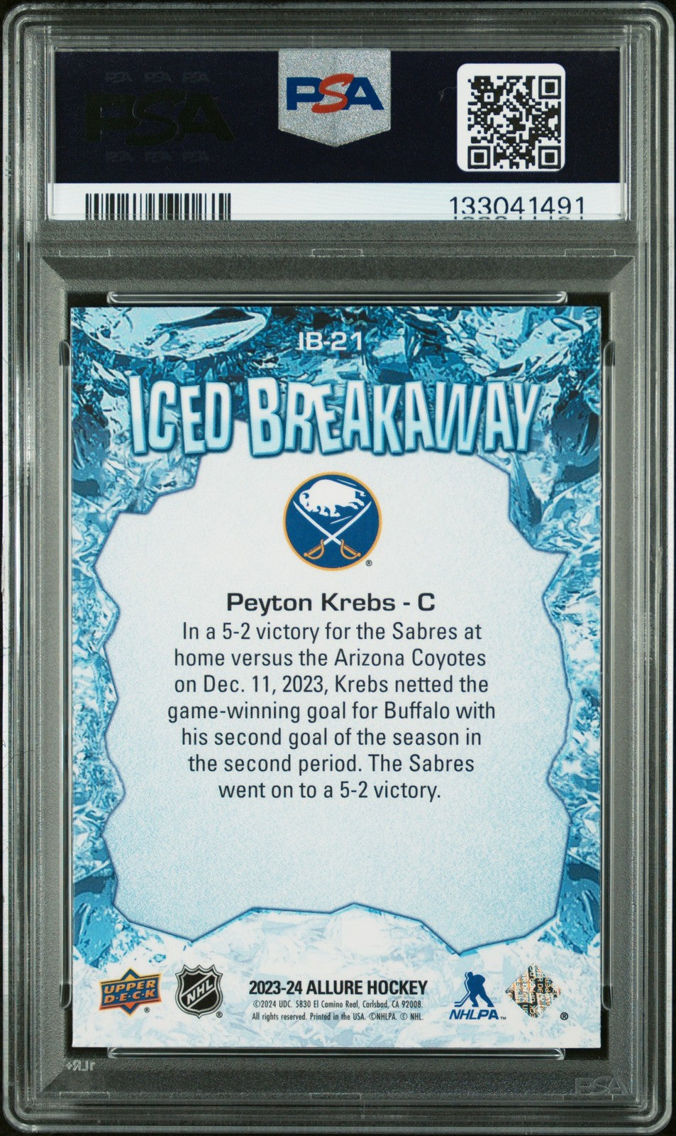 2023 Upper Deck ALLURE Hockey - PEYTON KREBS #IB21 - ICED BREAKAWAY - PSA