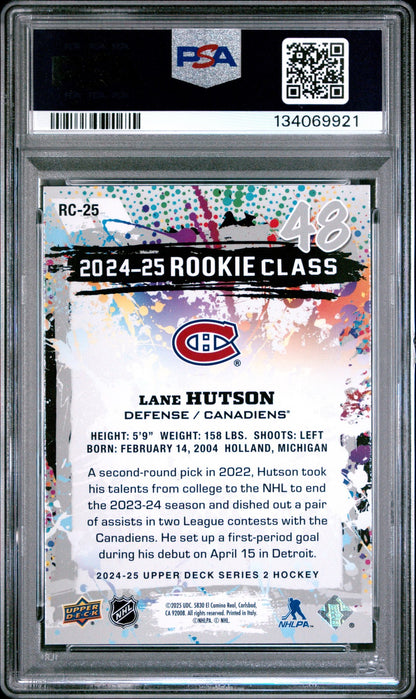 2024 Upper Deck Hockey - LANE HUTSON #RC25 -  ROOKIE COMMEMORATIVE CLASS - PSA