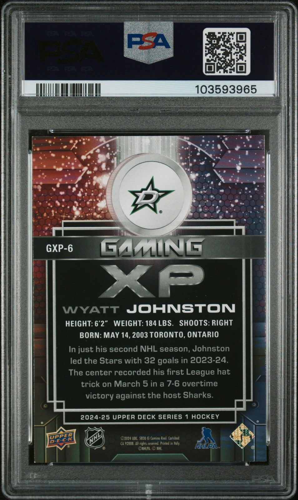2024 Upper Deck Hockey - WYATT JOHNSTON #GXP6 -  Gaming XP - Blue - PSA