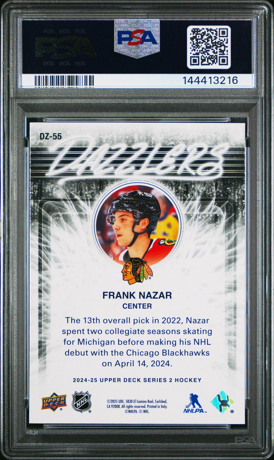 2024 Upper Deck Hockey NHL - FRANK NAZAR #DZ55 -  DAZZLERS BLUE - PSA - ROOKIE