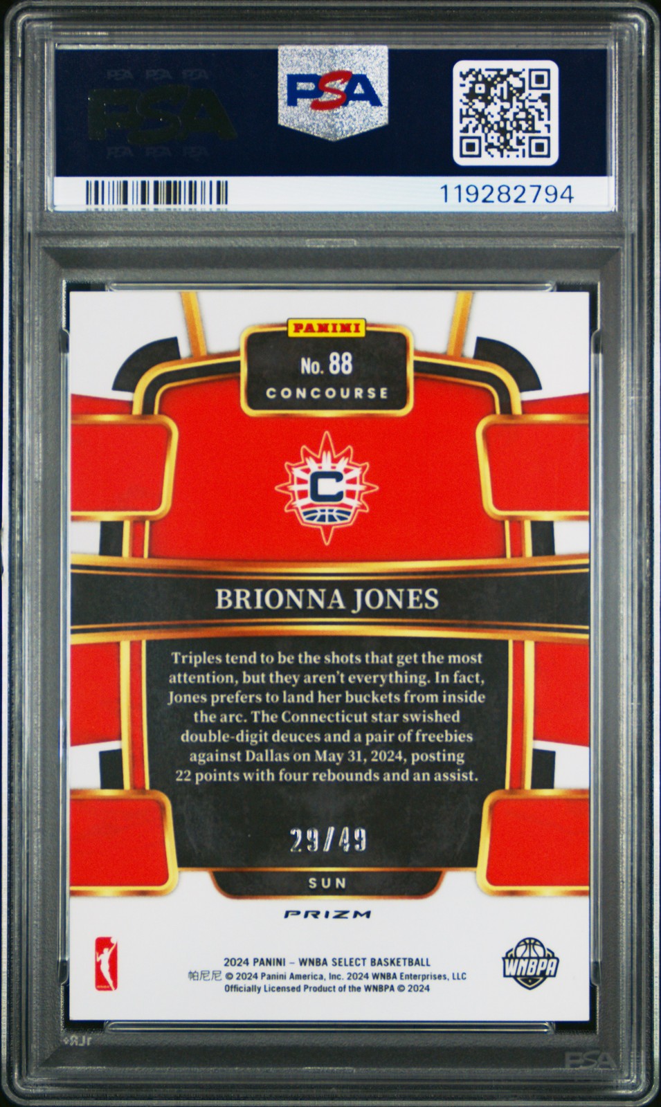 2024 Panini Select WNBA - BRIONNA JONES #88 - BRONZE CHECKER /49 - PSA - /49
