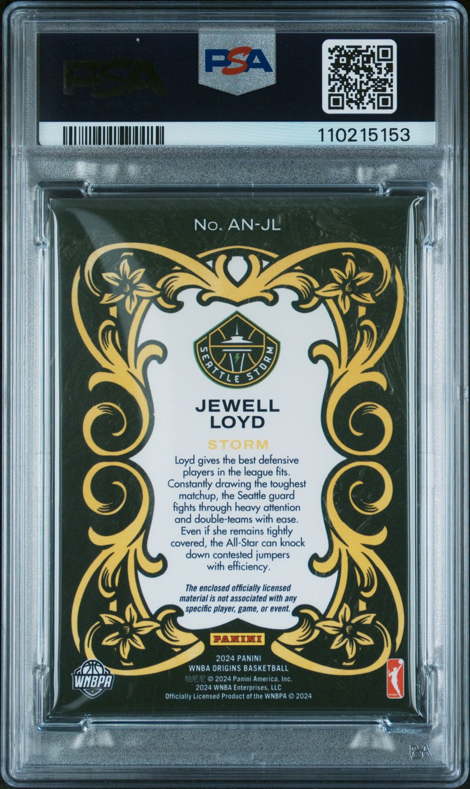 2024 Panini Origins WNBA - JEWELL LOYD #ANJL - ART NOUVEAU MEMORABILIA - PSA 8