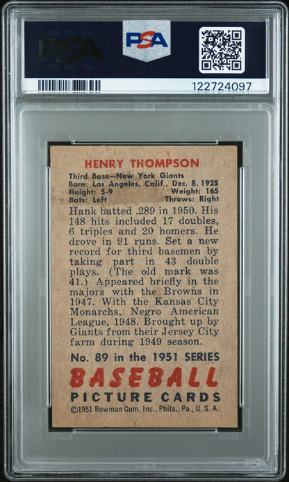 1951 Bowman Baseball MLB - HENRY THOMPSON #89 - PSA 4