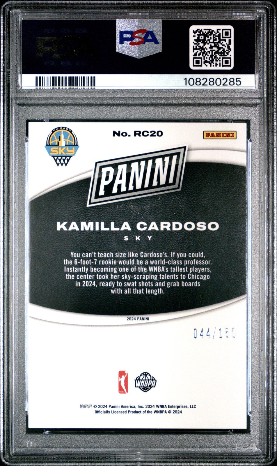 2024 Panini Black Friday- KAMILLA CARDOSO - ROOKIES HOLO RC20 - /150 - PSA -/150