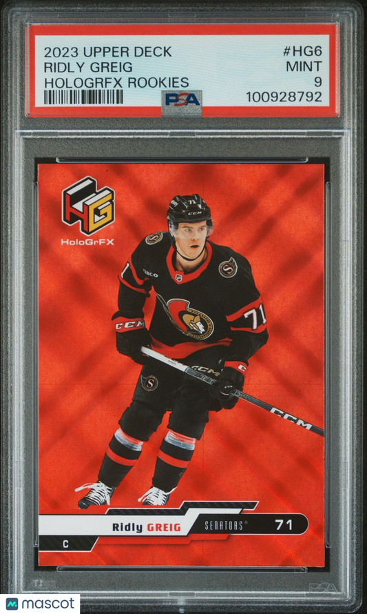 2023 Upper Deck Hockey NHL - RIDLY GREIG #HG6 - HOLOGRFX ROOKIES - PSA - ROOKIE