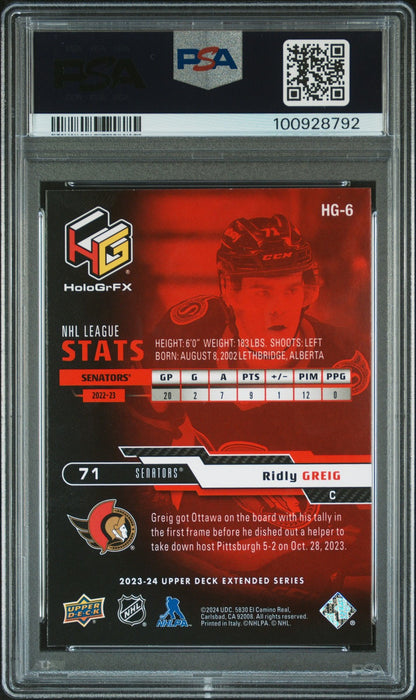2023 Upper Deck Hockey NHL - RIDLY GREIG #HG6 - HOLOGRFX ROOKIES - PSA - ROOKIE