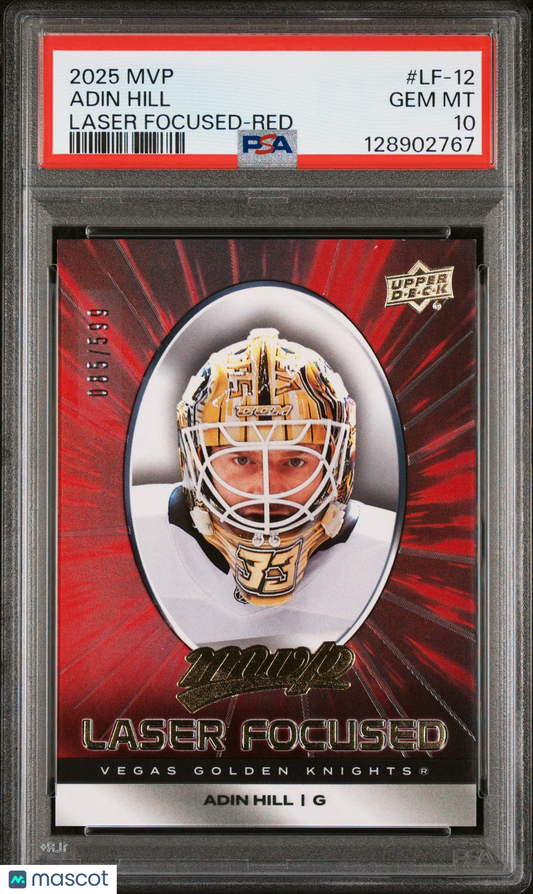 2025 Upper Deck MVP Hockey - ADIN HILL #LF-12- LASER FOCUSED - RED /599 - PSA 10