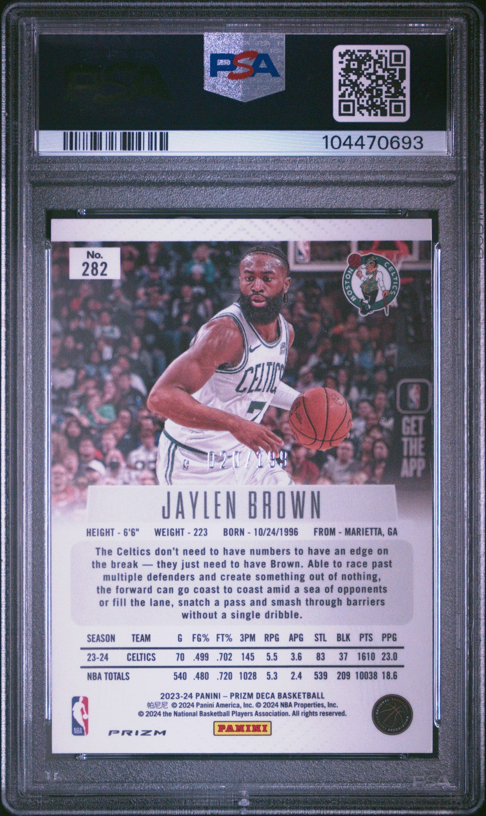 2023 Panini Prizm DECA NBA - JAYLEN BROWN #282 - Red Prizm /199 - PSA - Red /199