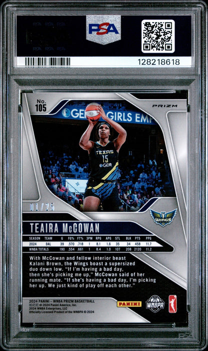 2024 Panini Prizm WNBA - TEAIRA McCOWAN #105 - MOJO PRIZM /25 - PSA 9 - Mojo /25