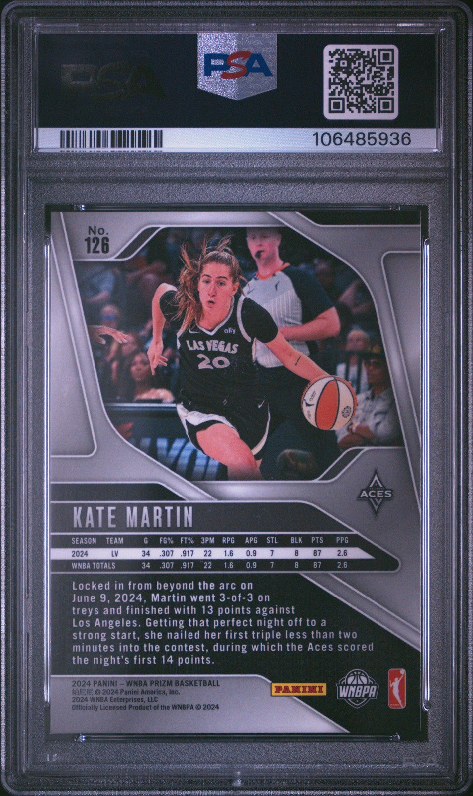 2024 Panini Prizm WNBA - KATE MARTIN #126 - Rookie - PSA - ROOKIE